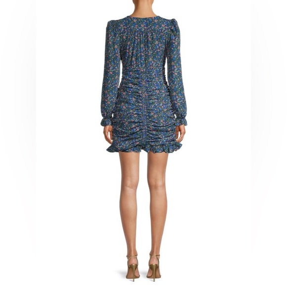 Sak’s Floral Ruched Mini Blue Multicolored Dress - Picture 2 of 3